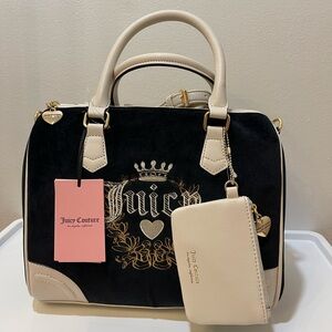 Juicy Couture Velour Heritage Satchel Purse Bag Black Liquorice